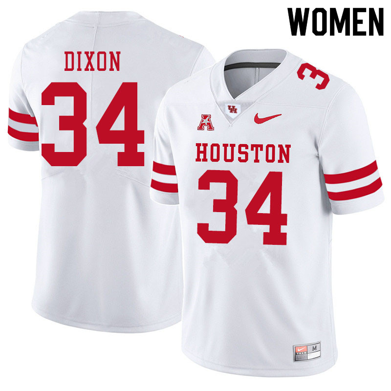 Women #34 Dylan Dixon Houston Cougars College Football Jerseys Sale-White - Click Image to Close